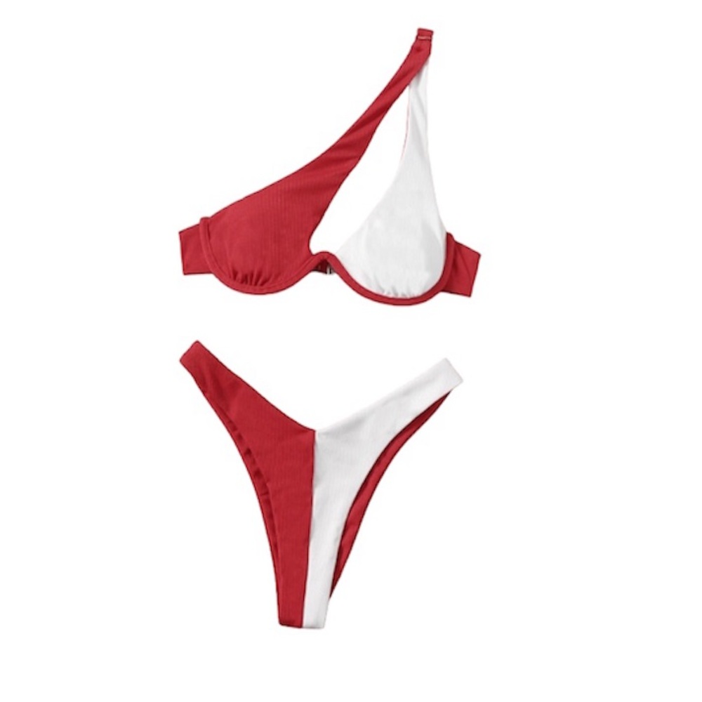 [Shein] Rib Cut Out One Shoulder Bikini Swimsuit